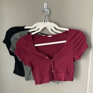 Forever 21 Burgundy Ribbed Snap-Front Crop Top (3)